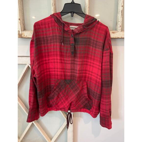 Urban Outfitters size small red flannel hooded pullover top - Picture 1 of 3